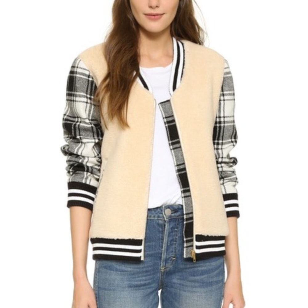 LAVEER Plaid Faux Fur Varsity Jacket